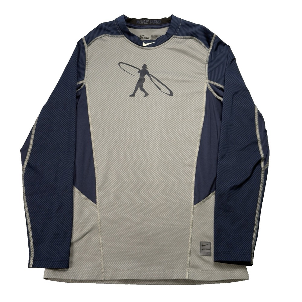 Men's Nike Pro Dri-Fit Fitted Long Sleeve Fitness Shirt Sz M‎ Navy Blue Gray